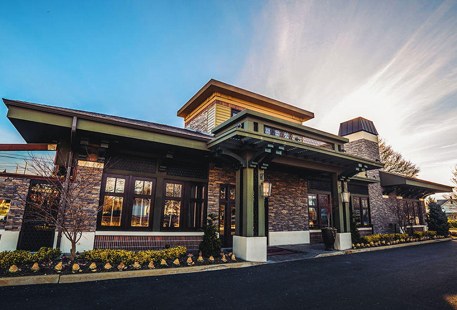 View of the front of Blackstone steakhouse. 